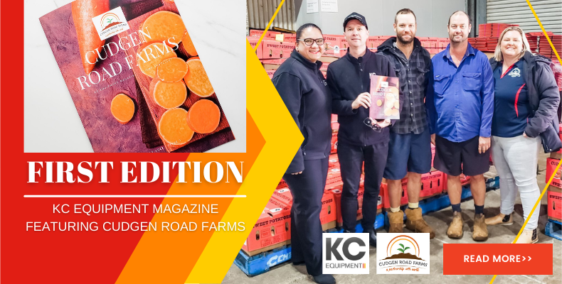 The KC Equipment team meeting with the owners of Cudgen Road Farms. Presenting the first KC Equipment Magazine Edition where Cudgen Road Farms is featured.