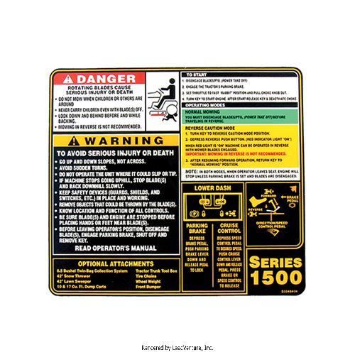 777S32484 - LABEL-FRAME COVER      LT 1500 SER